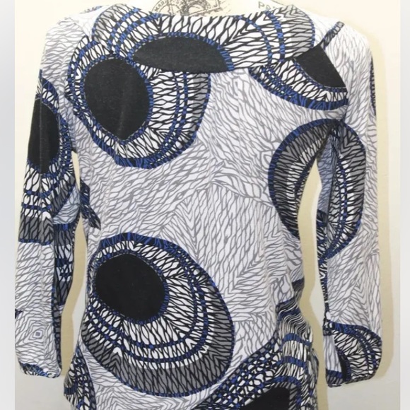 BCBG Max Azria Women Shirt Dress Long Sleeve Graphic Print White Blue Fitted XS - Picture 9 of 12